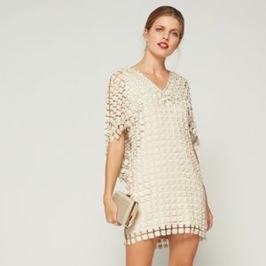 Pearl and Lace-Embellished Cape Dress by Elliatt